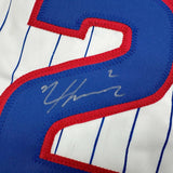 Framed Autographed/Signed Nico Hoerner 35x39 Chicago Pinstripe Baseball Jersey Beckett BAS COA