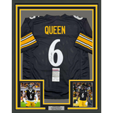 Framed Autographed/Signed Patrick Queen 35x39 Pittsburgh Black Football Jersey JSA COA