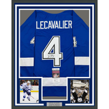 Framed Autographed/Signed Vincent Lecavalier 35x39 Tampa Bay Blue Hockey Jersey JSA COA