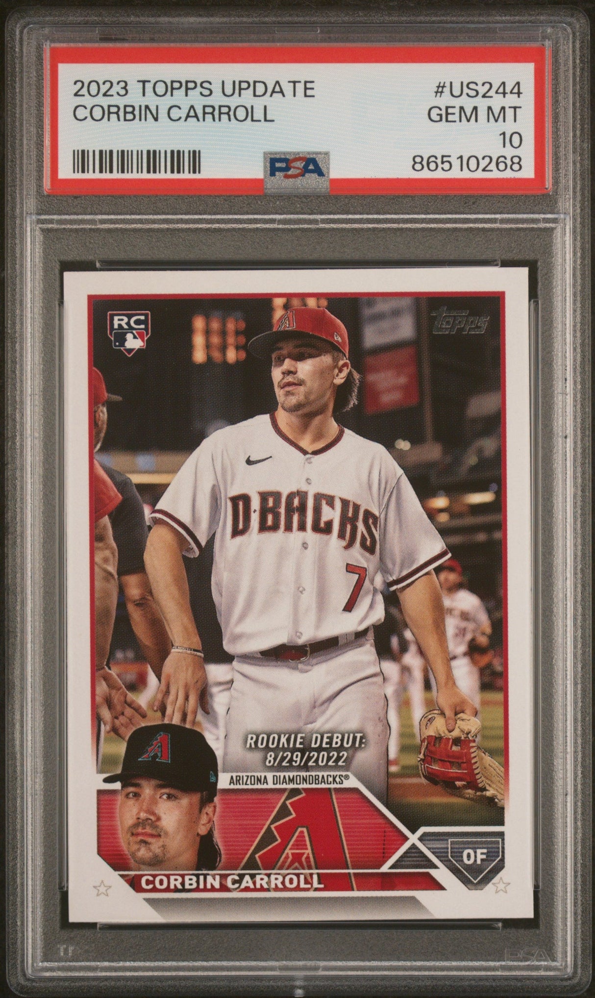 Tarjeta de béisbol de novato Corbin Carroll #US244 con calificación Topps Update 2023, PSA 10 Gem Mint