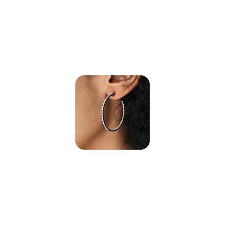 Black Earrings for Women S925 Rhinestone Hoop Earrings Black Hoop Earrings Large Big Hoop Earrings Hypoallergenic Jewelry 40/50/60 mm - Lootquake