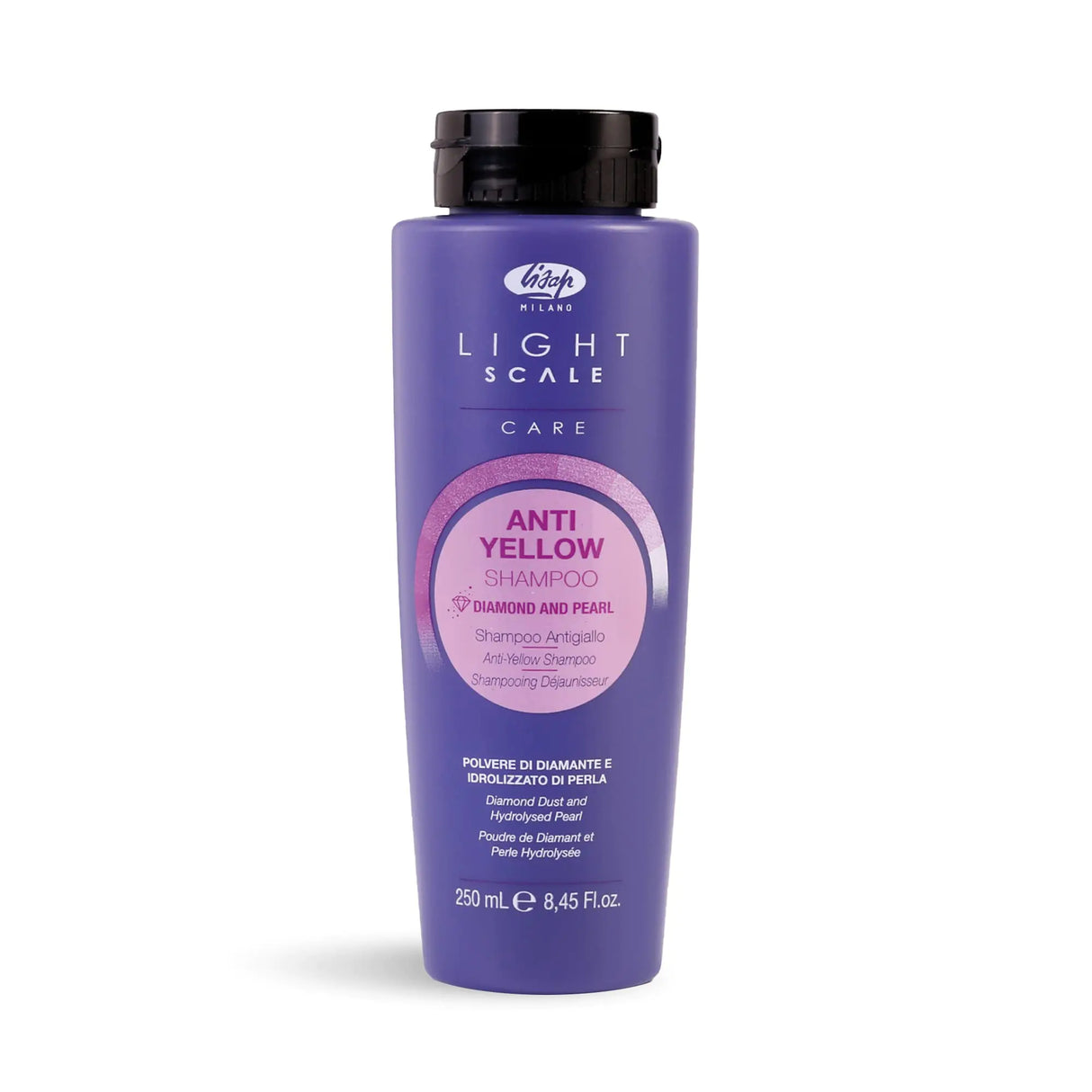 Champú antiamarillo Lisap Light Scale Care Champú morado para cabello rubio y reflejos Tónico morado nutritivo e hidratante que neutraliza los tonos cobrizos para un rubio equilibrado