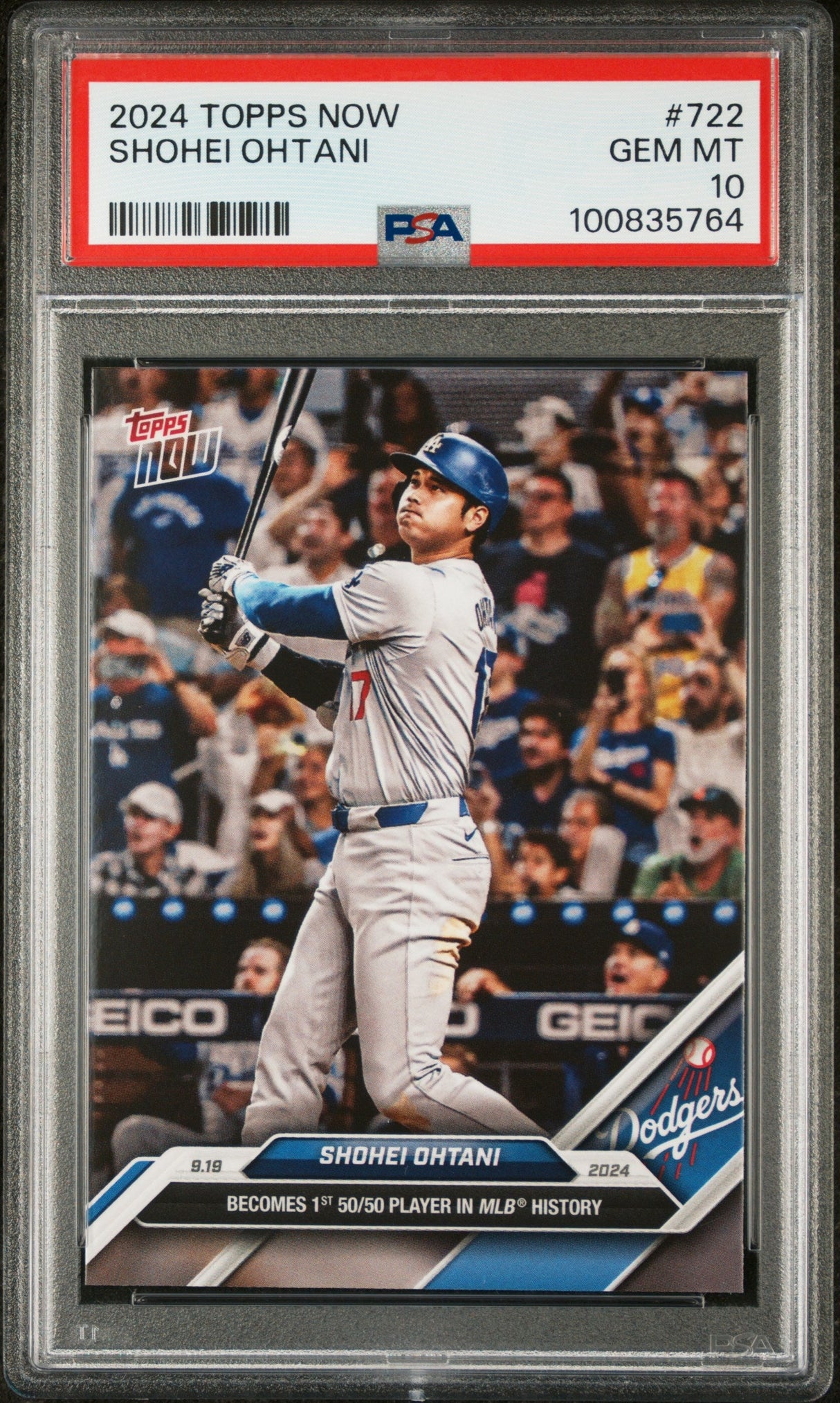 Calificación Topps 2024 Ahora Shohei Ohtani #722 1.er jugador 50/50 en la historia de la MLB Tarjeta de béisbol PSA 10 Gem Mint