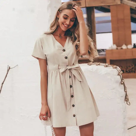 Short V-neck Summer Dresses - Lootquake