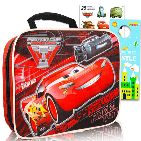 Disney Cars Lunch Box for Boys Kids Bundle ~ Premium 2-Sided Insulated Lightning McQueen Lunch Bag and More (Disney Cars School Supplies) - Lootquake