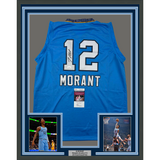 Camiseta de baloncesto azul claro de Memphis, enmarcada, autografiada y firmada por Ja Morant, 35 x 39, JSA COA