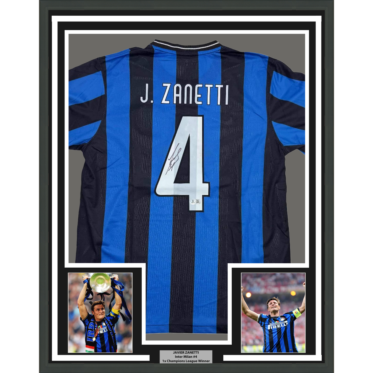 Camiseta de fútbol del Inter de Milán Beckett BAS COA enmarcada y autografiada de Javier Zanetti (35 x 39)
