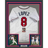 Framed Autographed/Signed Javy Lopez 35x39 Atlanta White Baseball Jersey JSA COA