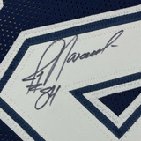 Camiseta de fútbol azul oscuro de Dallas, enmarcada, autografiada y firmada por Jay Novacek, 35 x 39, JSA COA