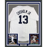Framed Autographed/Signed Jazz Chisholm Jr. 35x39 New York Pinstripe Baseball Jersey Beckett BAS COA