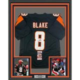 Camiseta de fútbol americano de Cincinnati, negra, enmarcada, autografiada y firmada por Jeff Blake, 35 x 39, JSA COA
