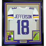 Camiseta de fútbol americano de Minnesota, blanca, enmarcada, autografiada y firmada por Justin Jefferson, 35 x 39, JSA COA