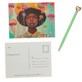 Underwater Whimsical Black Girl & Jellyfish Postcard for Friends & Penpals