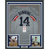 Camiseta de béisbol enmarcada, autografiada y firmada por Jim Bunning, 35 x 39, gris Detroit, JSA COA