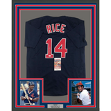 Framed Autographed/Signed Jim Rice 35x39 Boston Blue Baseball Jersey JSA COA