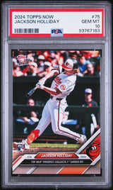 Tarjeta de béisbol de Jackson Holliday #75, primer hit de su carrera, calificada en 2024 (Topps Now), de la marca Rookie. PSA 10 Gem Mint.