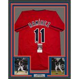 Framed Autographed/Signed Jose Ramirez 35x39 Cleveland Red Baseball Jersey JSA COA