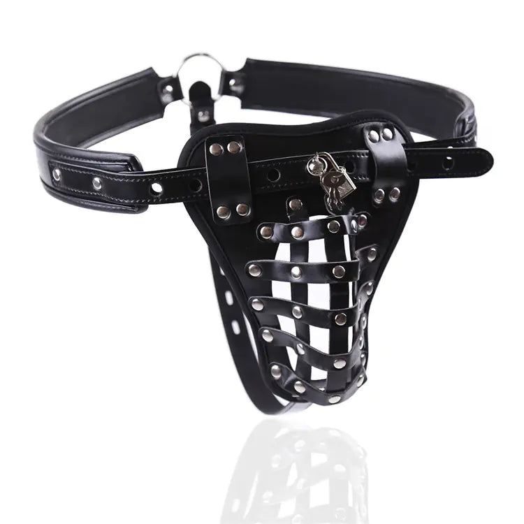 Leather Men's Chastity Belt with Cock Cage, Adult Toy - Lootquake