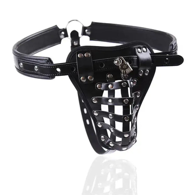 Leather Men's Chastity Belt with Cock Cage, Adult Toy - Lootquake