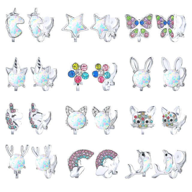 NEWITIN 12 Pairs Clip On Earrings for Women Cute Earrings Crystal Earrings Pearl Earrings Charming Fashion Earrings Non Piercing Clip on Earrings for Women - Lootquake