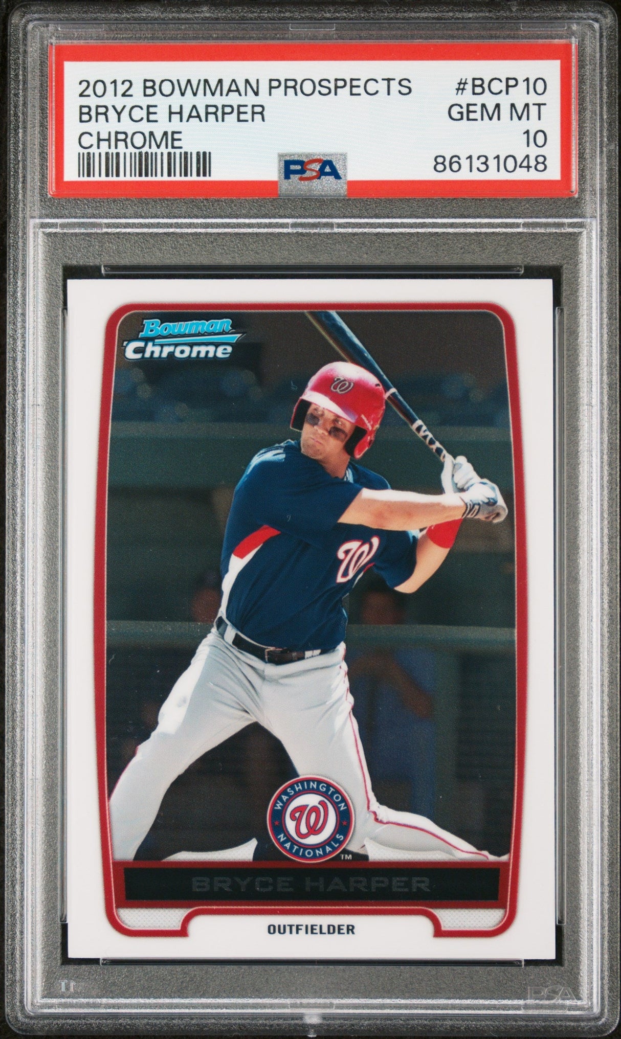 Tarjeta de béisbol de novato RC cromada Bryce Harper #BCP10 de Topps Bowman Prospects 2012, PSA 10 Gem Mint