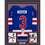 Camiseta de hockey de Estados Unidos "Miracle On Ice" de Ken Morrow, enmarcada, autografiada y firmada, 35 x 39, azul, 1980, JSA COA