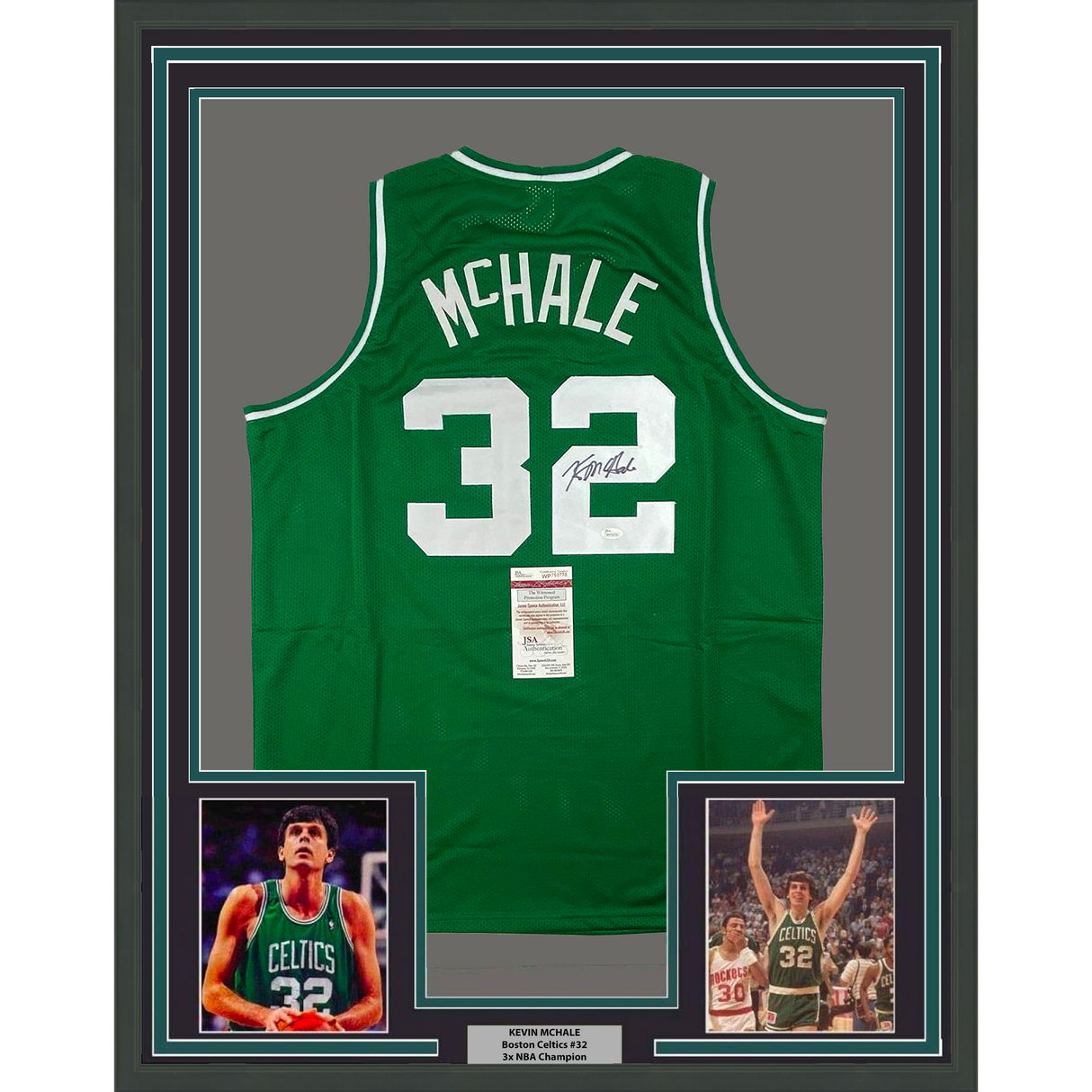Camiseta de baloncesto verde Boston de Kevin McHale, enmarcada, autografiada y firmada, 35 x 39, JSA COA