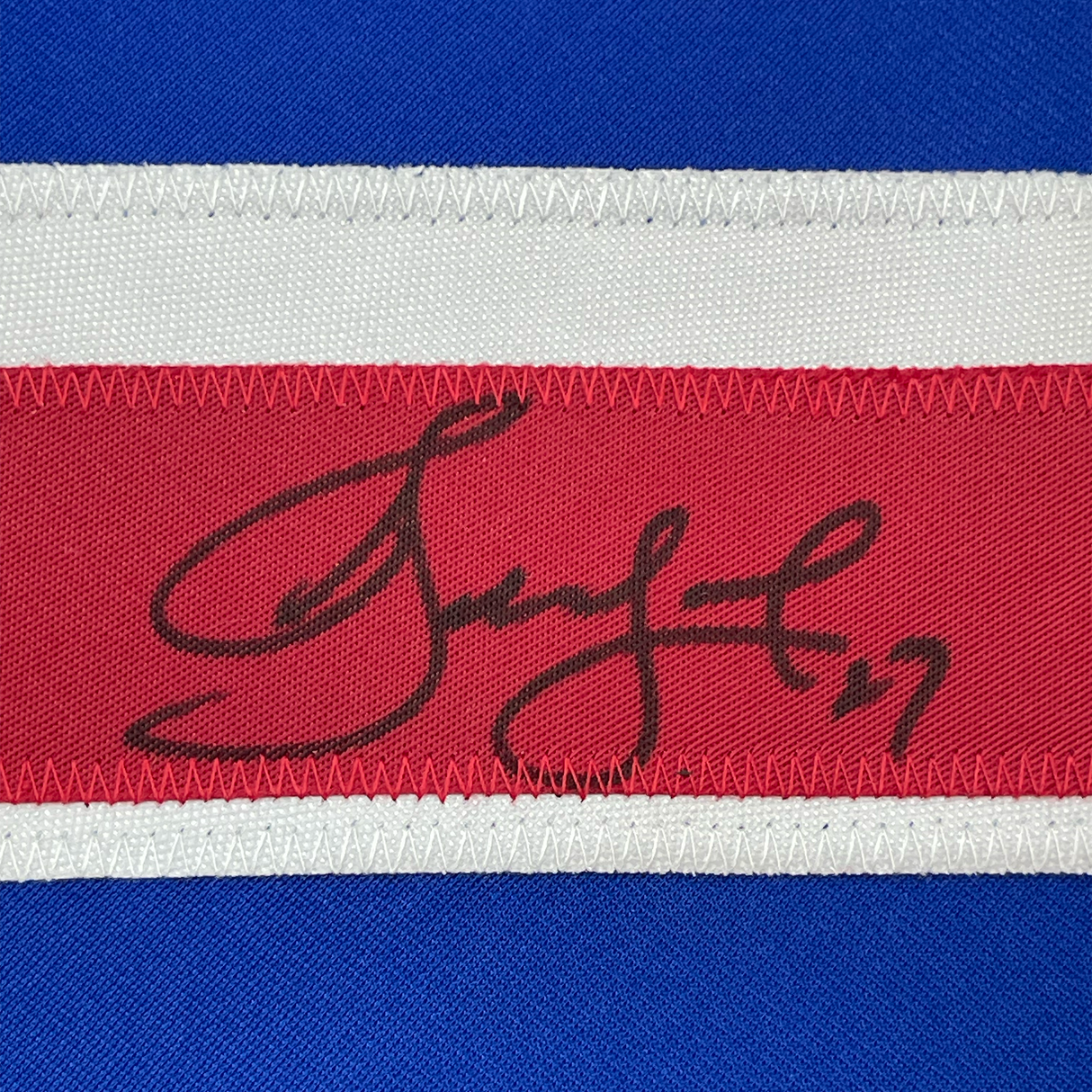 Framed Autographed/Signed Alexei Kovalev 35x39 New York Blue Hockey Jersey JSA COA