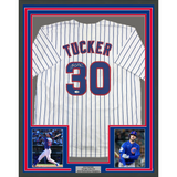 Framed Autographed/Signed Kyle Tucker 35x39 Chicago Pinstripe Baseball Jersey JSA COA
