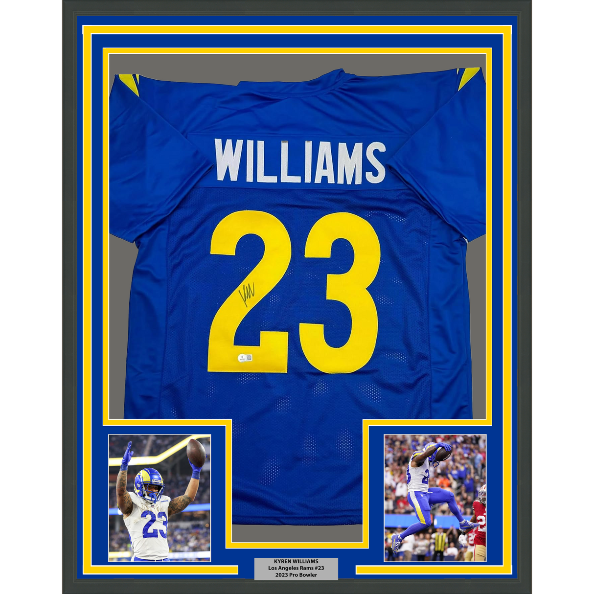 Framed Autographed/Signed Kyren Williams 35x39 Los Angeles LA Blue Football Jersey Beckett BAS COA #2
