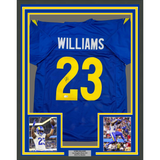 Framed Autographed/Signed Kyren Williams 35x39 Los Angeles LA Blue Football Jersey Beckett BAS COA #2
