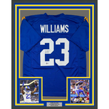 Camiseta de fútbol azul de Los Ángeles LA Beckett BAS COA enmarcada, autografiada y firmada por Kyren Williams, 35 x 39