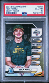 Tarjeta de béisbol RC de Nick Kurtz #BDN3, Draft Topps Bowman 2024, calificada, para novato de la noche del draft, PSA 10 Gem Mint