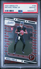 Tarjeta de fútbol Panini Absolute Michael Penix Jr #108 Rookie RC 2024, clasificada PSA 10 Gem Mint