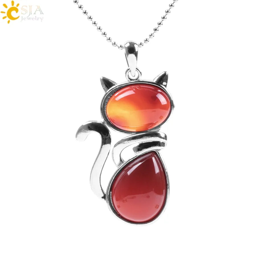 Cat Shape Natural Stone Necklaces With Beads Chain - Lootquake