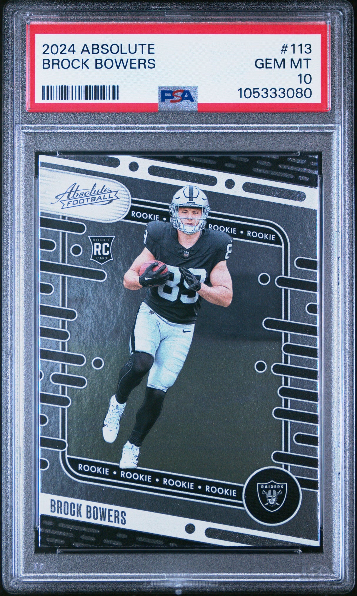 Tarjeta de fútbol Panini Absolute Brock Bowers n.° 113 Rookie RC, clasificada en 2024, PSA 10 Gem Mint