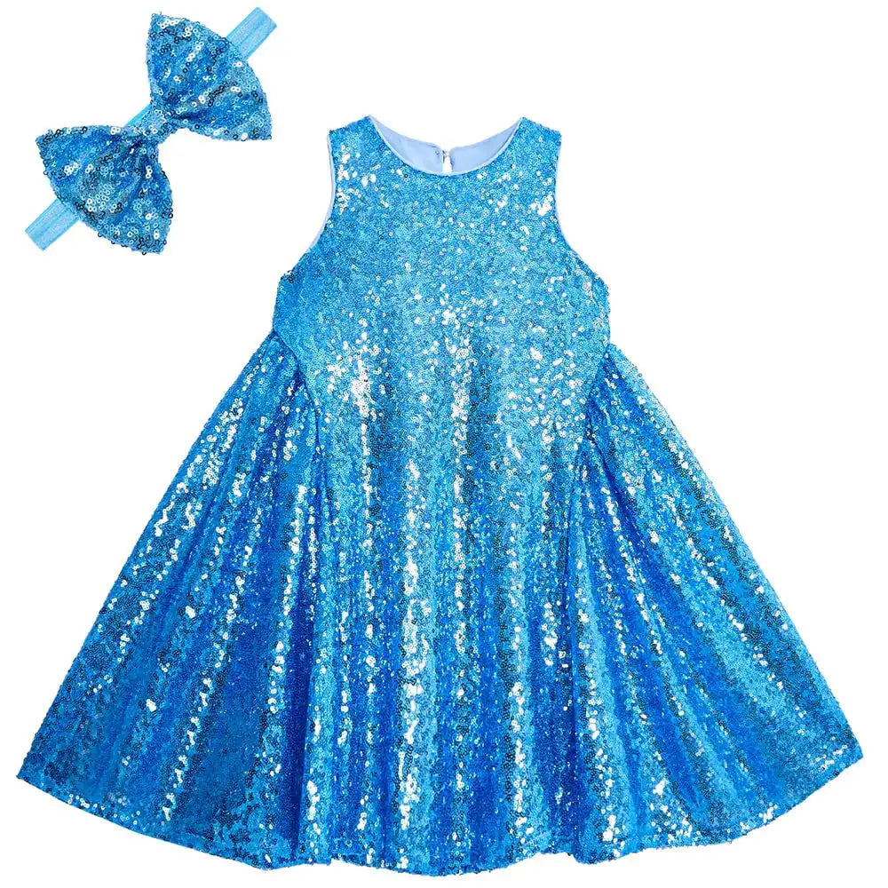 YIYI Glitter Girl Party Wear Dresses Sequin Wedding Dresses for Flower Girl Princess Dresses Birthday Girl Dress Special Occasion Little Girl Blue 8 Years XL - Lootquake