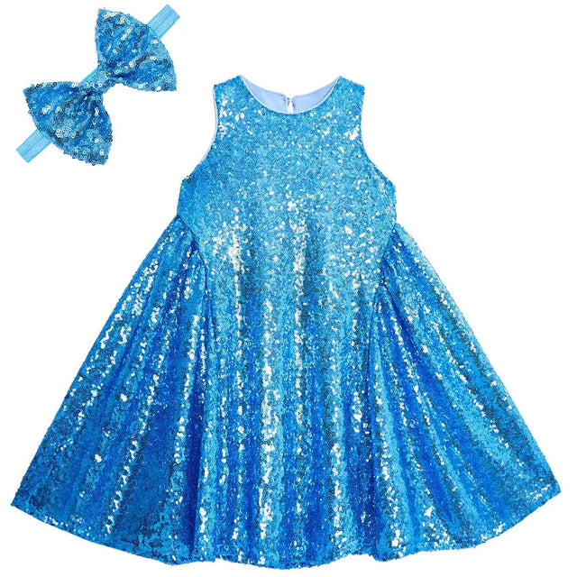 YIYI Glitter Girl Party Wear Dresses Sequin Wedding Dresses for Flower Girl Princess Dresses Birthday Girl Dress Special Occasion Little Girl Blue 8 Years XL - Lootquake