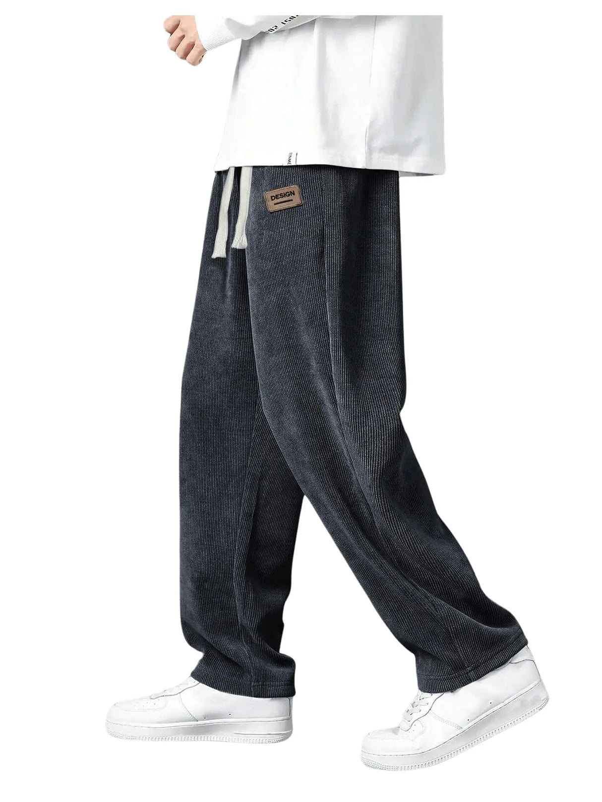 RoseSeek Mens Baggy Pants Tie Front Drawstring Waist Corduroy Pants Casual Loose Straight Leg Pants Trousers Dark Grey XXL - Lootquake