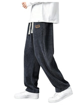 RoseSeek Mens Baggy Pants Tie Front Drawstring Waist Corduroy Pants Casual Loose Straight Leg Pants Trousers Dark Grey XXL - Lootquake