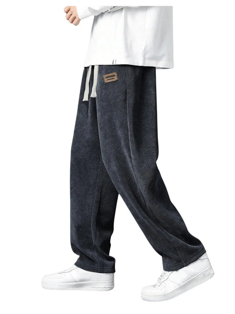 RoseSeek Mens Baggy Pants Tie Front Drawstring Waist Corduroy Pants Casual Loose Straight Leg Pants Trousers Dark Grey XXL - Lootquake