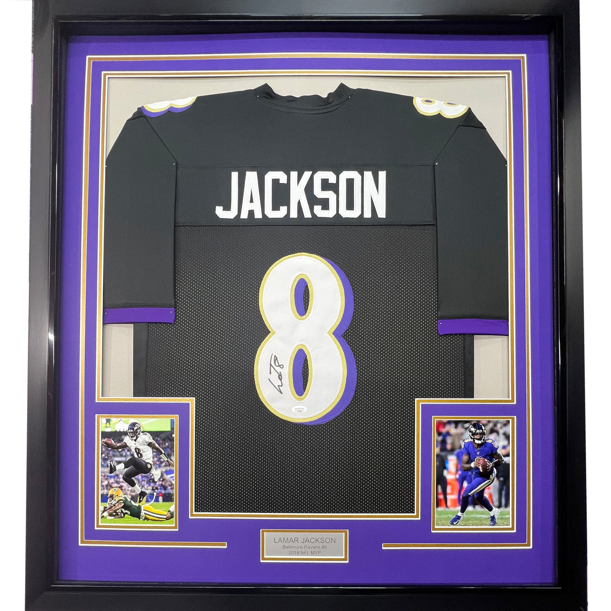 Camiseta de fútbol americano de Baltimore, negra, enmarcada, autografiada y firmada por Lamar Jackson, 35 x 39, JSA COA