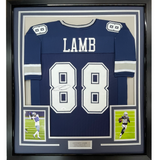 Framed Autographed/Signed CeeDee Lamb 35x39 Dallas Blue Football Jersey JSA COA
