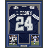Framed Autographed/Signed Larry Brown 35x39 Dallas Blue Football Jersey Beckett BAS COA