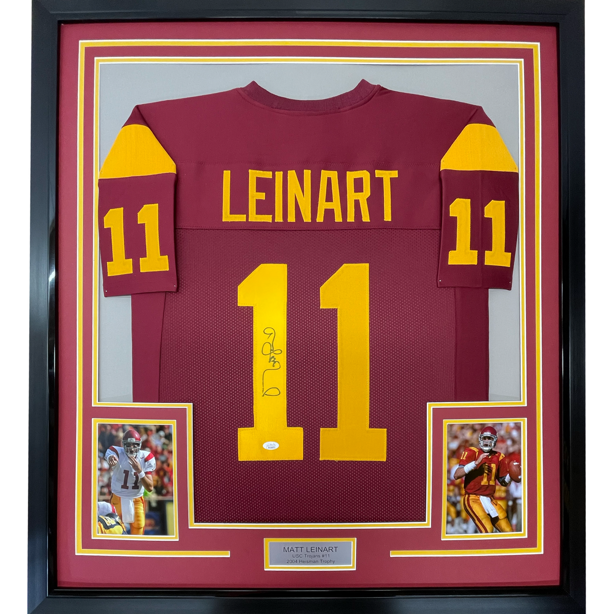 Camiseta de fútbol americano universitario USC Southen Cal roja, enmarcada, autografiada y firmada por Matt Leinart, 35 x 39, JSA COA