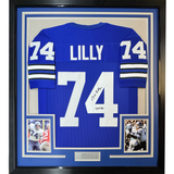 Framed Autographed/Signed Bob Lilly HOF 80 35x39 Dallas Retro Blue Football Jersey JSA COA