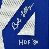 Framed Autographed/Signed Bob Lilly HOF 80 35x39 Dallas White Football Jersey JSA COA