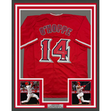Framed Autographed/Signed Logan O'Hoppe 35x39 Los Angeles LA Anaheim Red Baseball Jersey Beckett BAS COA