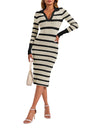 Zwurew Winter Dresses for Women Casual Fashion Long Sleeve Striped Bodycon Sweater Dresses Beige - Lootquake