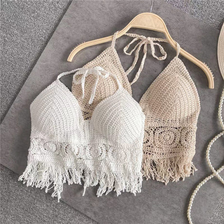 Women's Crochet Knit Swimsuit Bathing Suits Cover up Vest Top Hollow Out Beachwear Crop Tank Tops - Lootquake